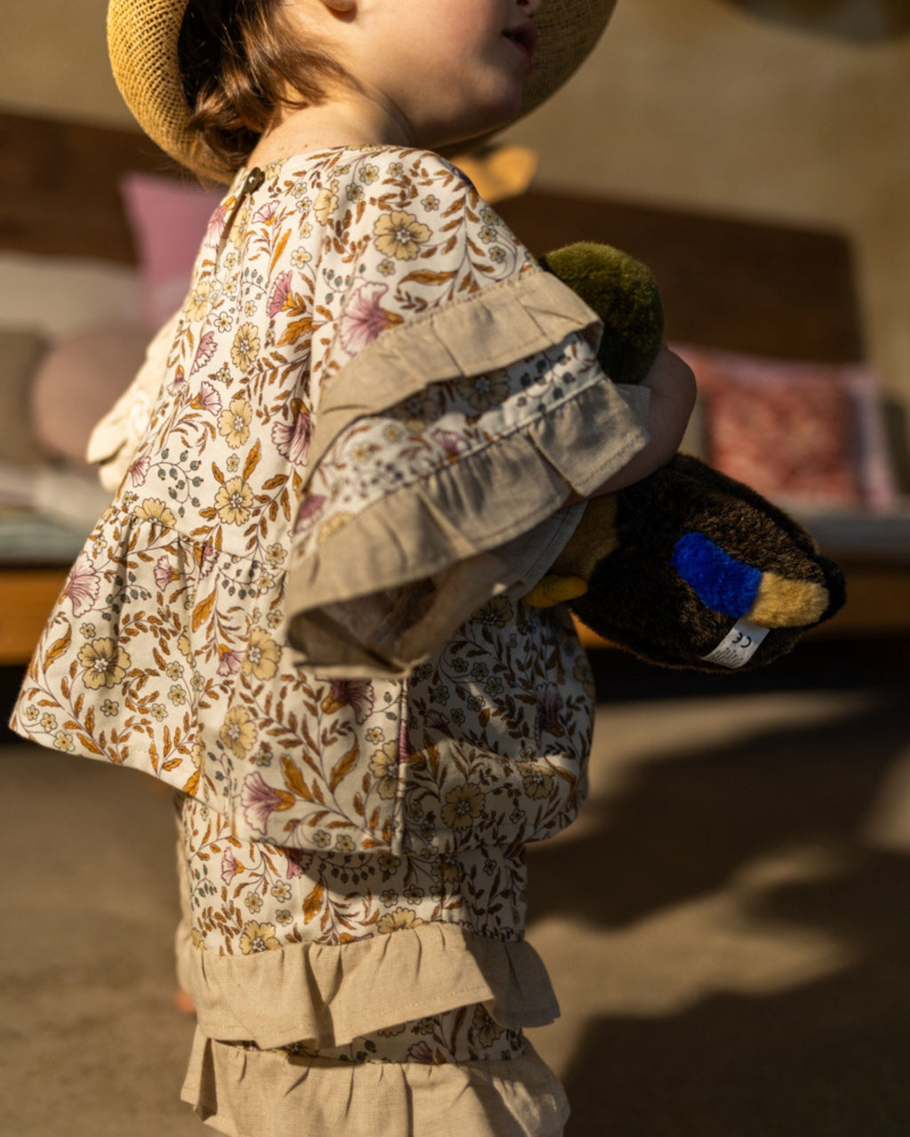 Haut bébé coton bio fleuri camel POMMIER