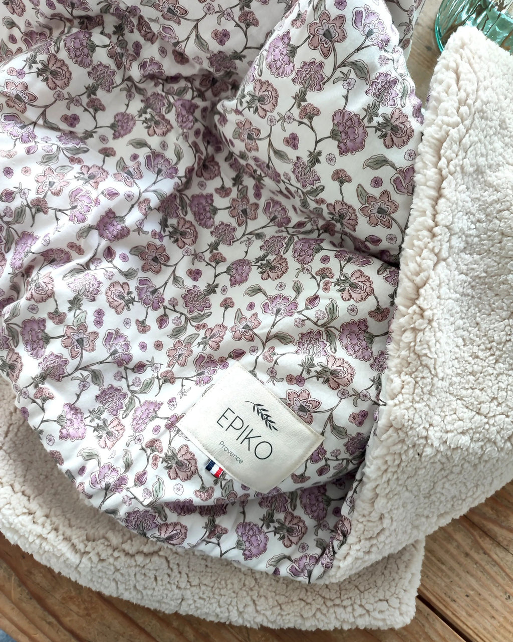 Couverture bébé fleuri lavande/sherpa ERABLE