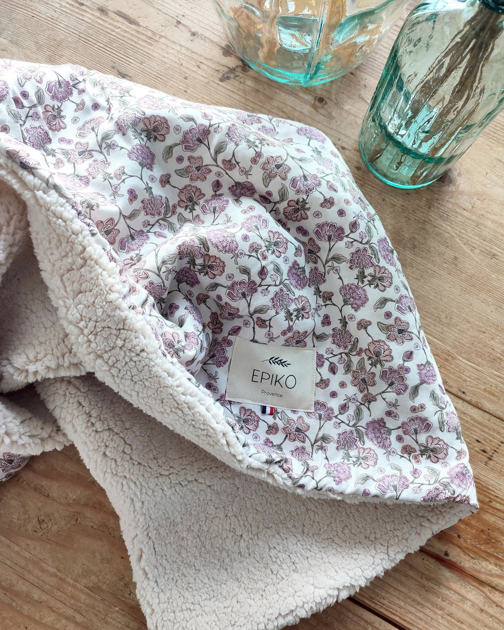 Couverture bébé fleuri lavande/sherpa ERABLE