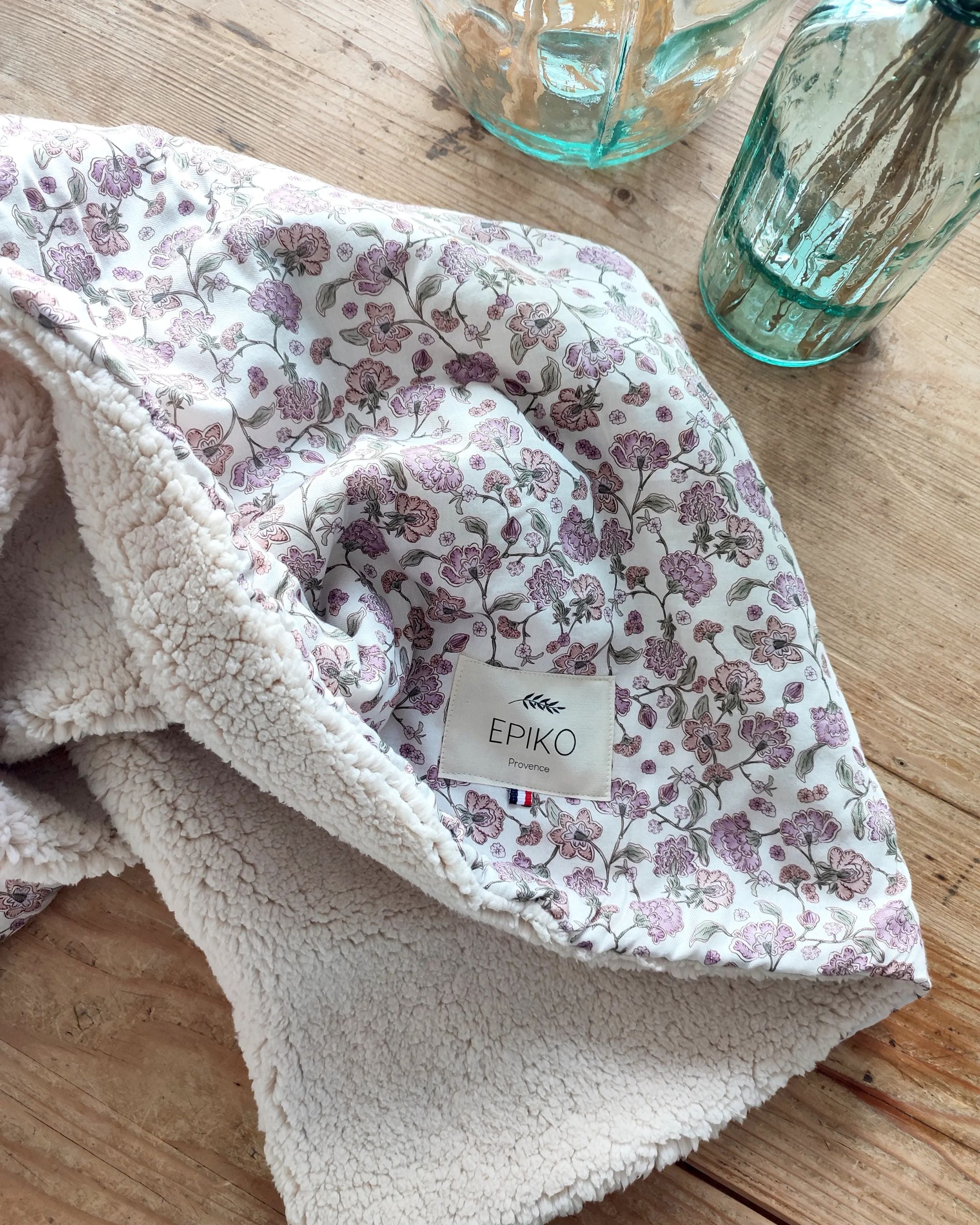 Couverture bébé fleuri lavande/sherpa ERABLE