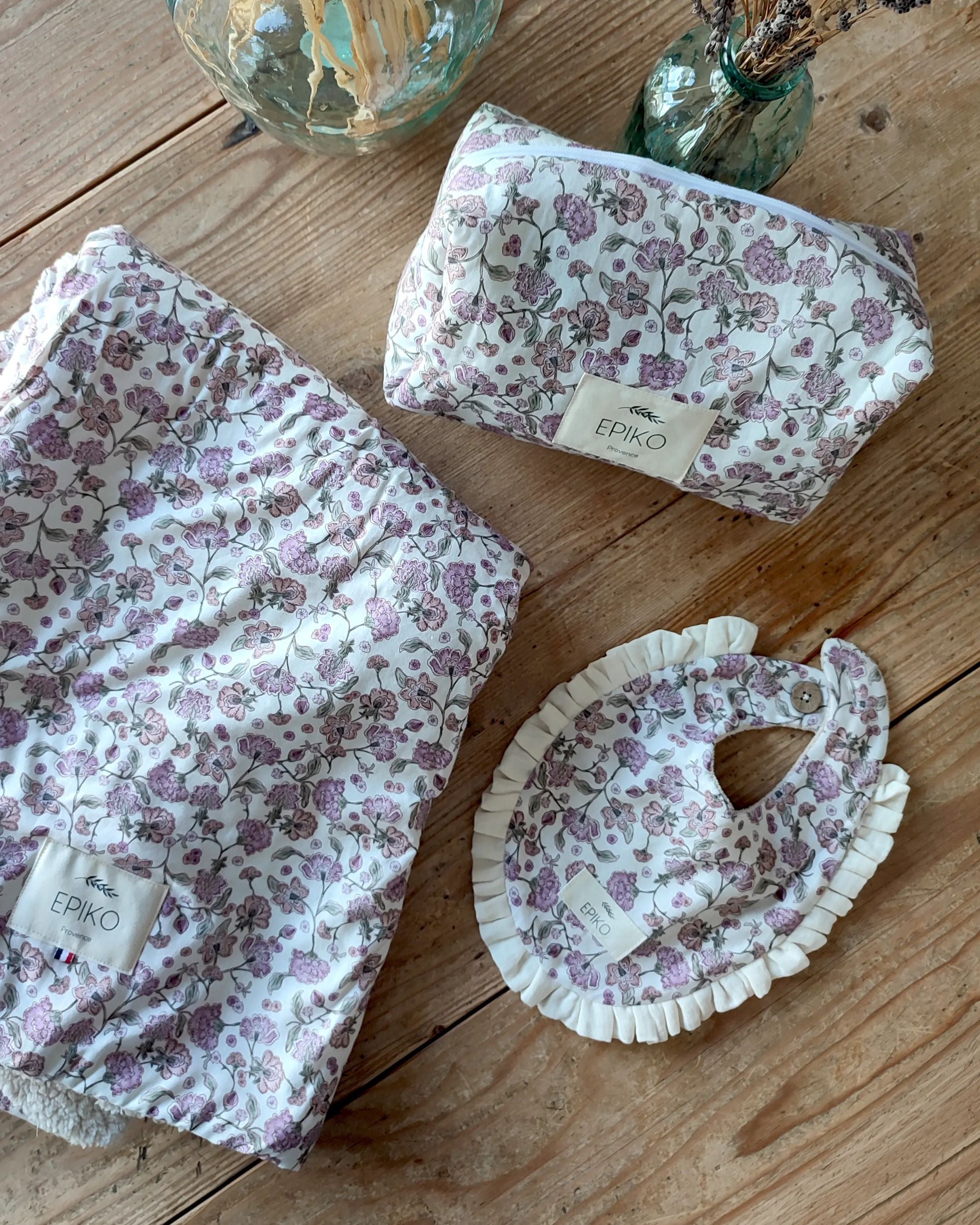 Couverture bébé fleuri lavande/sherpa ERABLE