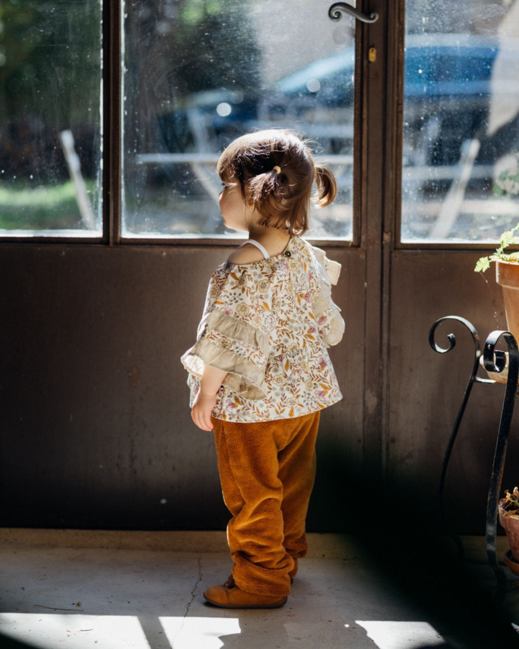 Haut bébé coton bio fleuri camel POMMIER