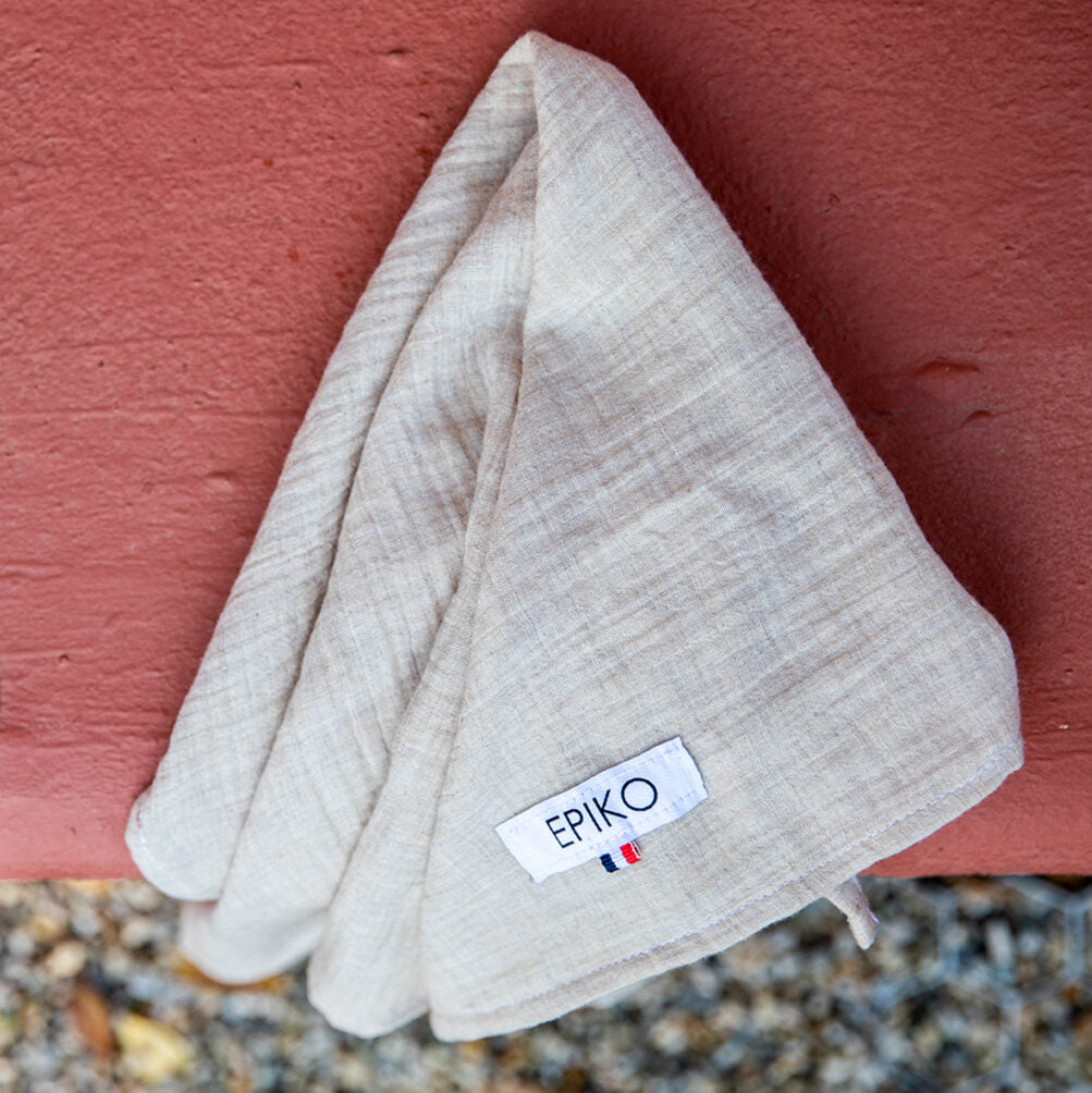 foulard enfant en double gaze de coton bio GOTS, couleur beige sésame chiné. Made in France