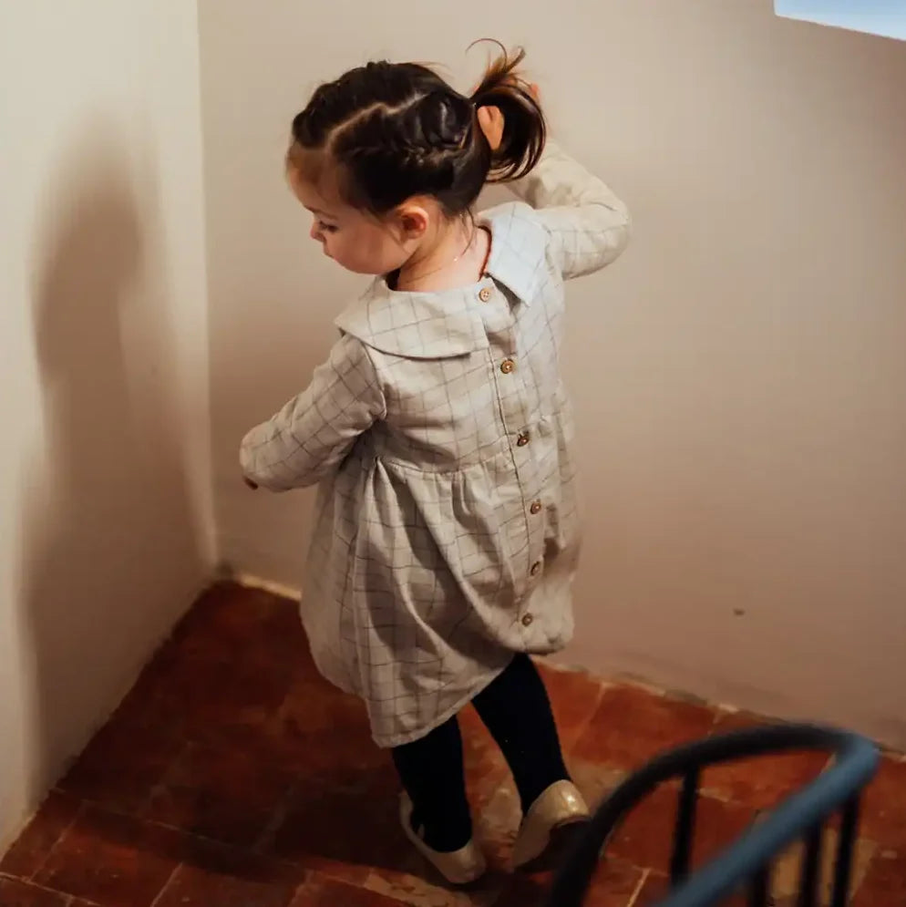 Robe fille col Claudine carreaux gris LAVANDE