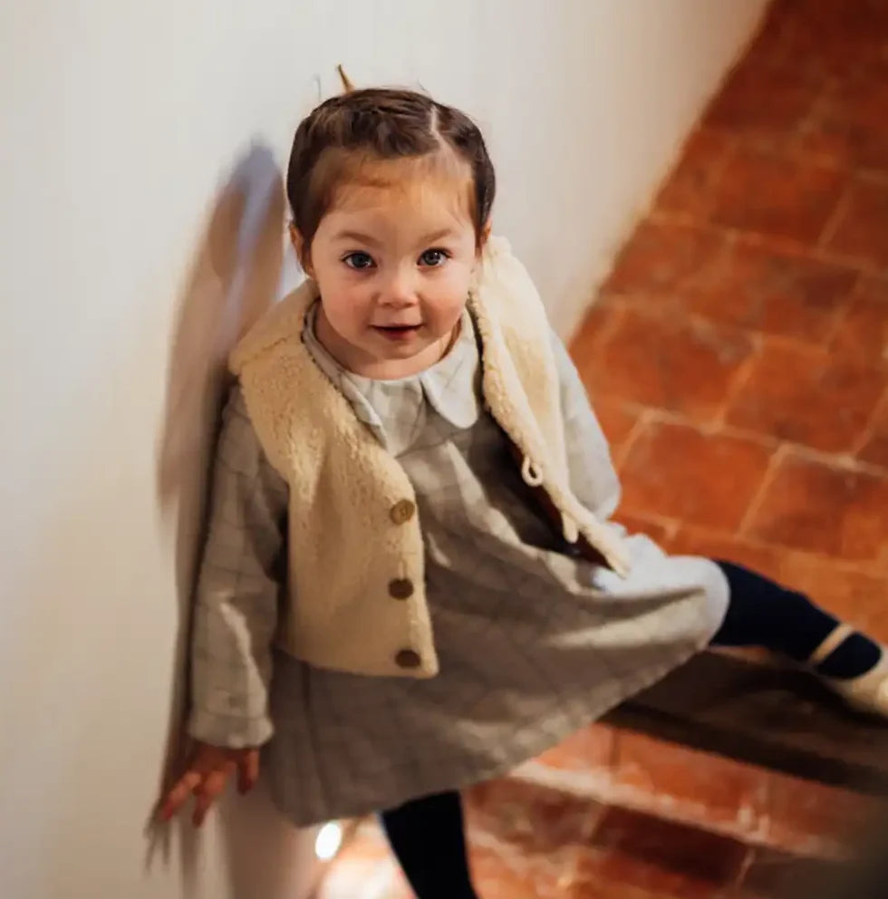 Robe fille col Claudine carreaux gris LAVANDE