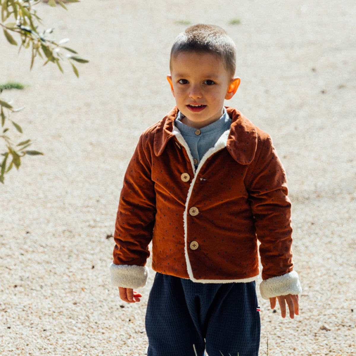 Manteau enfant sherpa velours SAUGE