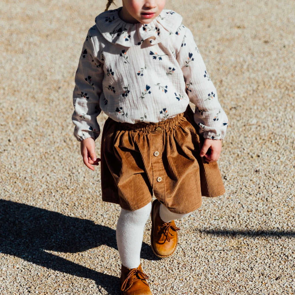 Jupe fille en velours cotelé camel. Coton bio GOTS. Made in France