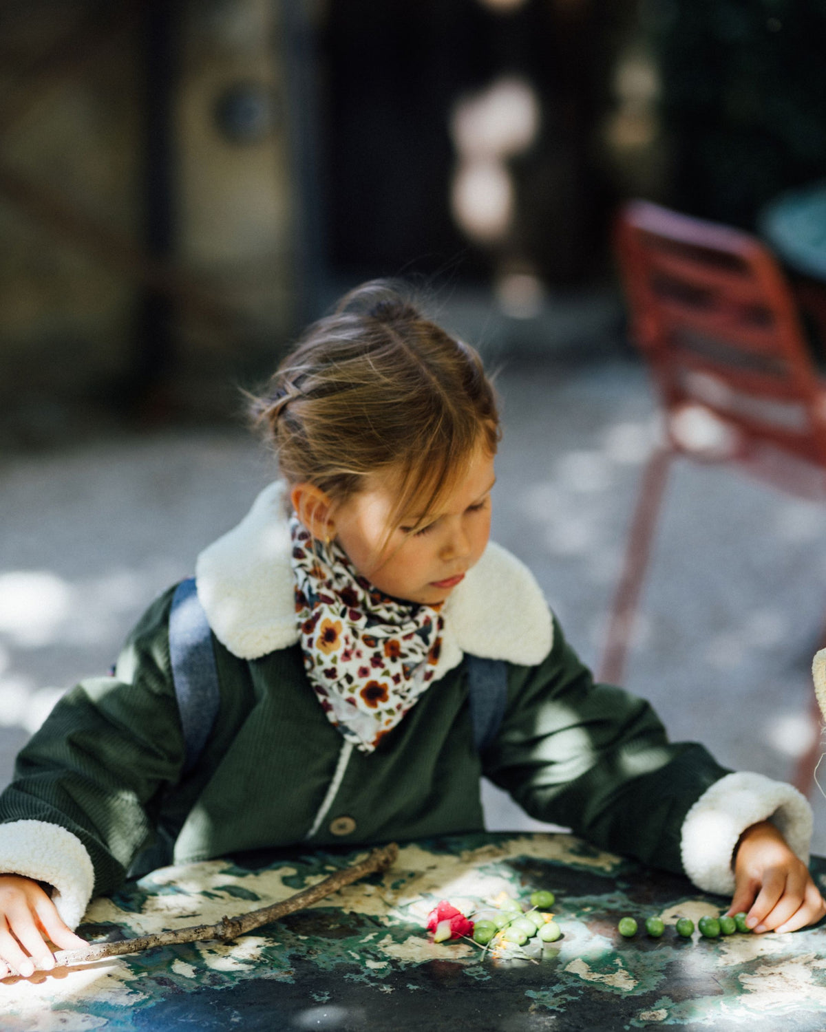 Veste enfant velours vert olive doublé sherpa SAUGE