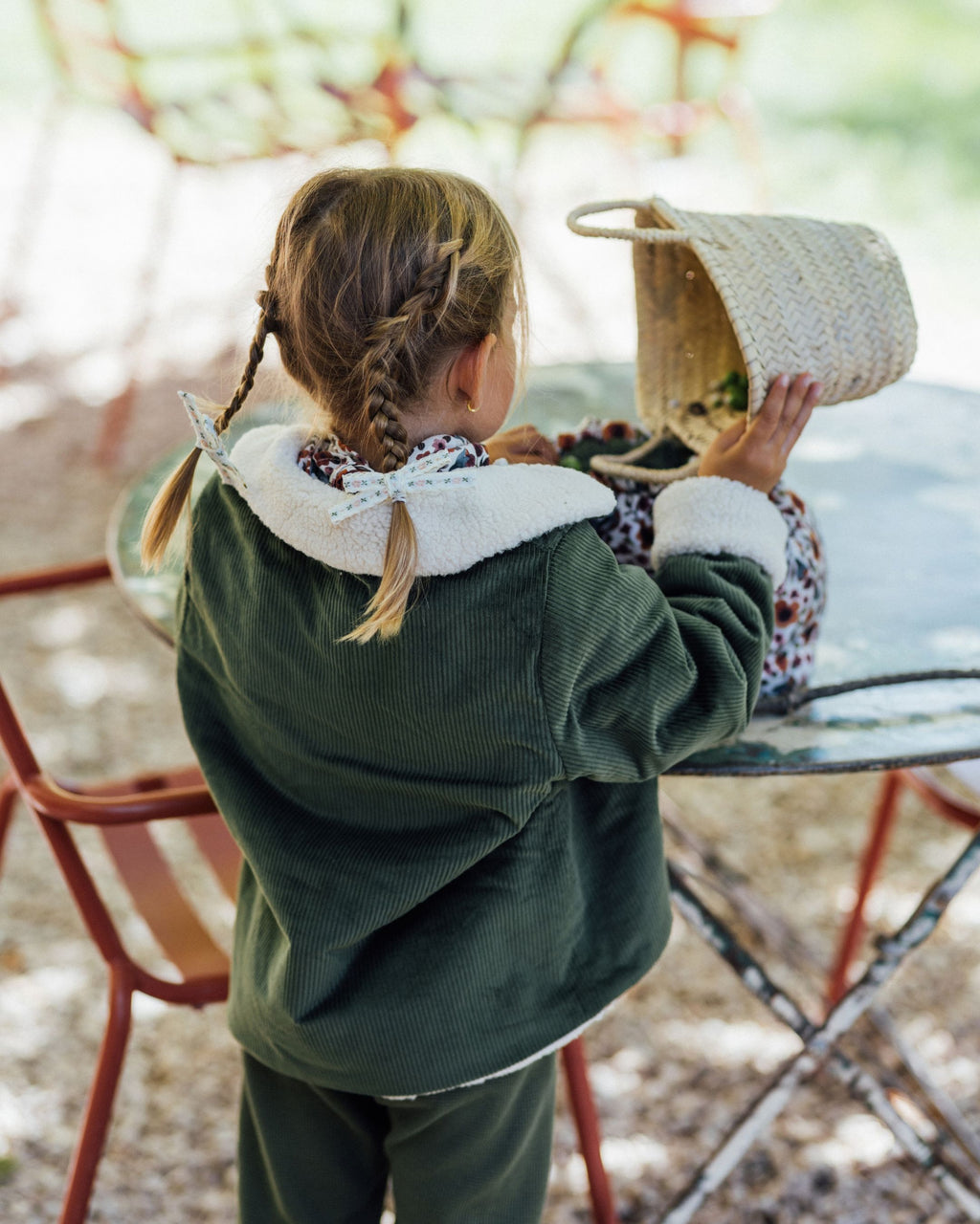 Veste enfant velours vert olive doublé sherpa SAUGE