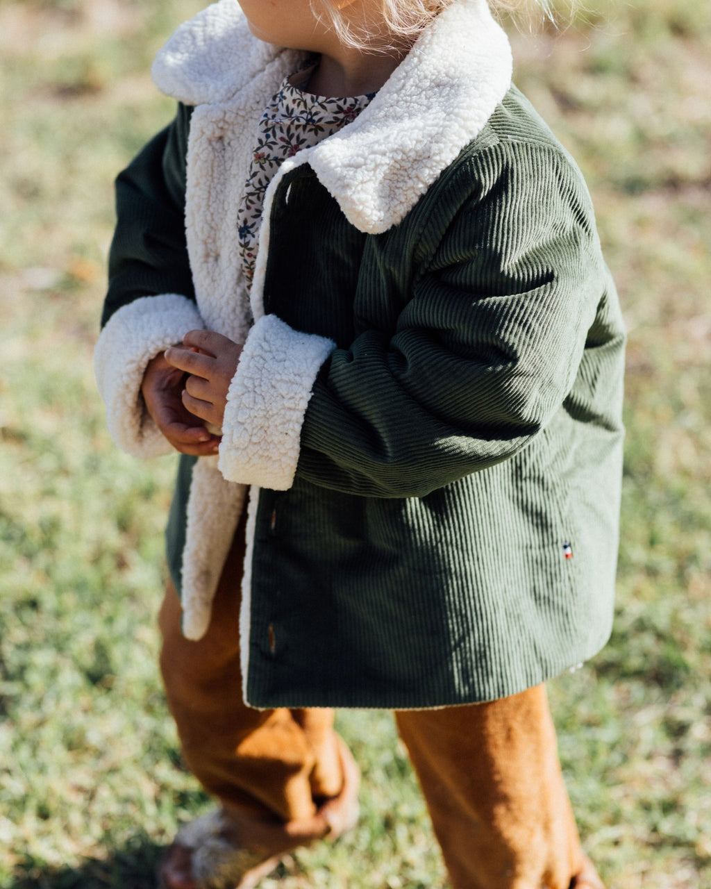 Veste enfant velours vert olive doublé sherpa SAUGE