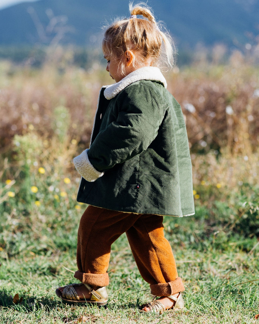 Veste enfant velours vert olive doublé sherpa SAUGE