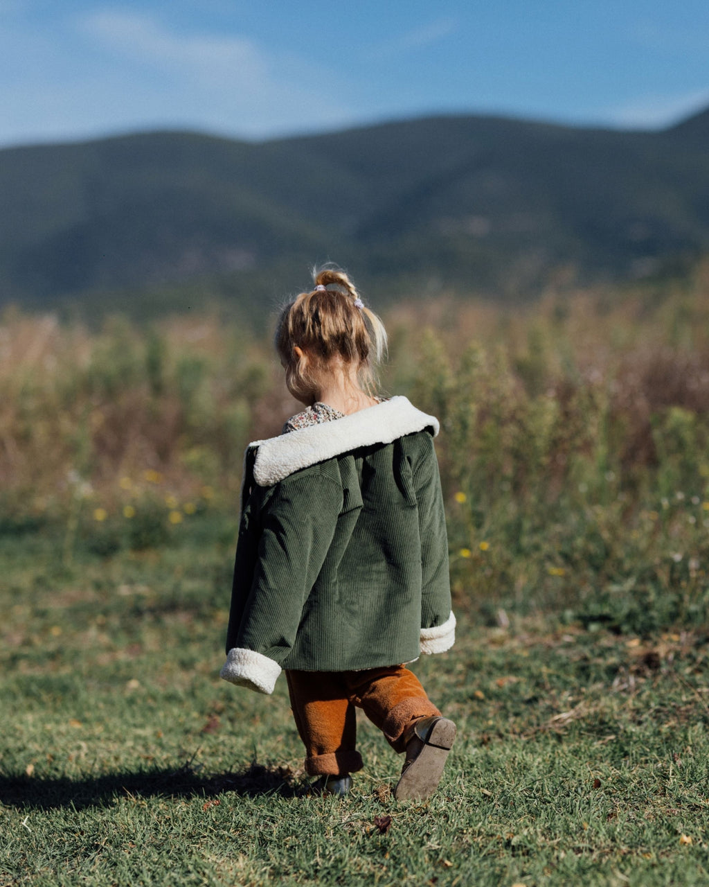 Veste enfant velours vert olive doublé sherpa SAUGE