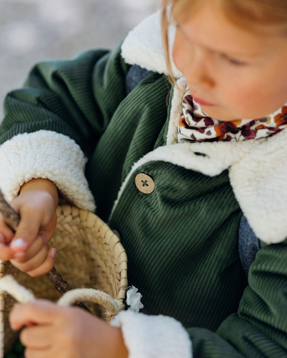 Veste enfant velours vert olive doublé sherpa SAUGE