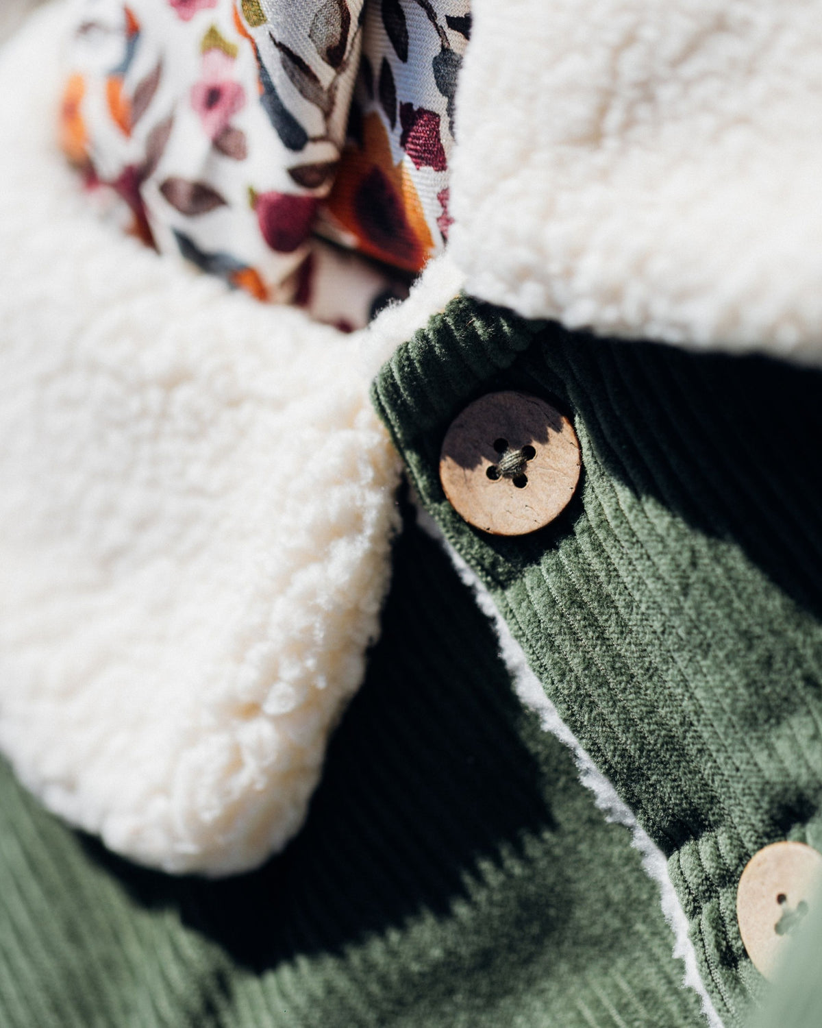 Veste enfant velours vert olive doublé sherpa SAUGE