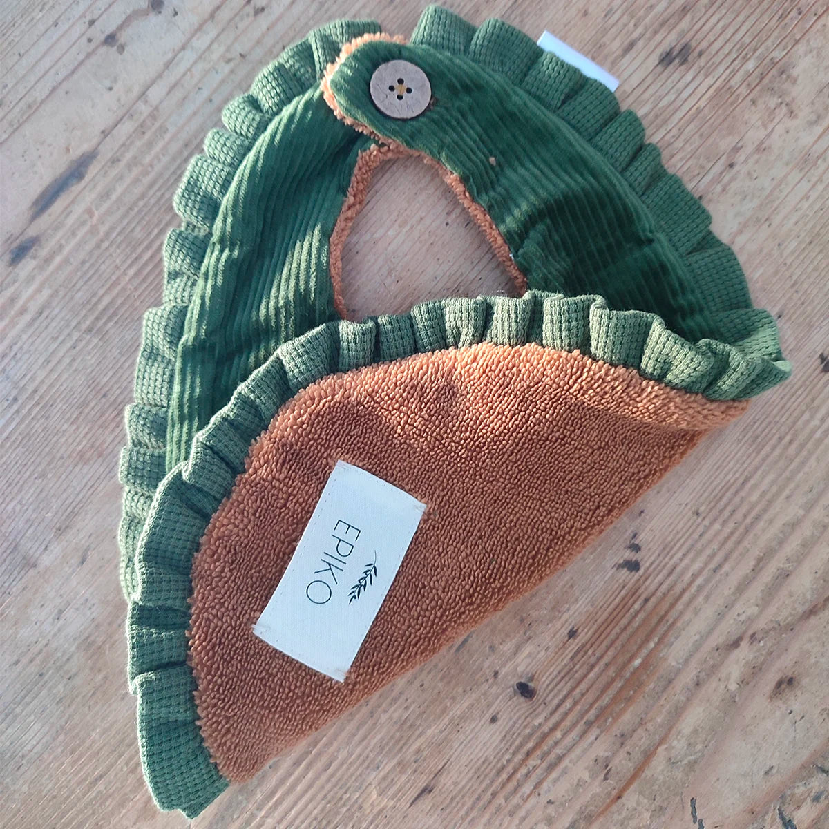 Bavoir bébé velours olive avec volant HIBISCUS