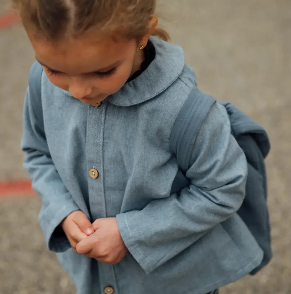 Chemise bébé coton bio LYS, en douce flanelle bleu tendre chiné