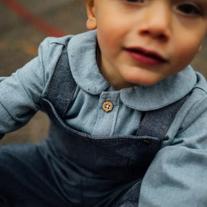 Chemise enfant coton bio LYS, en douce flanelle bleu tendre chiné