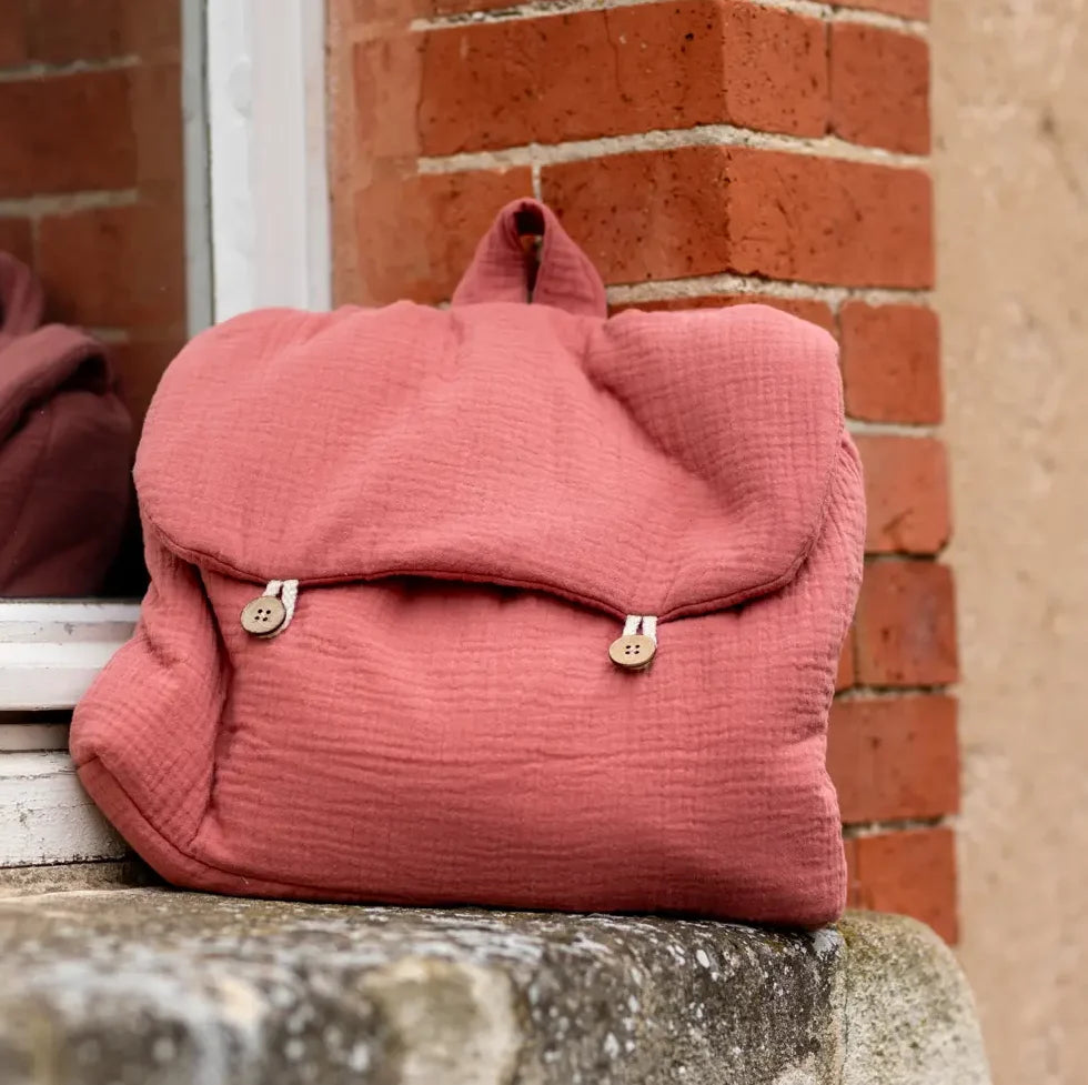 Cartable fille rose marsala GERANIUM, double gaze de coton bio GOTS