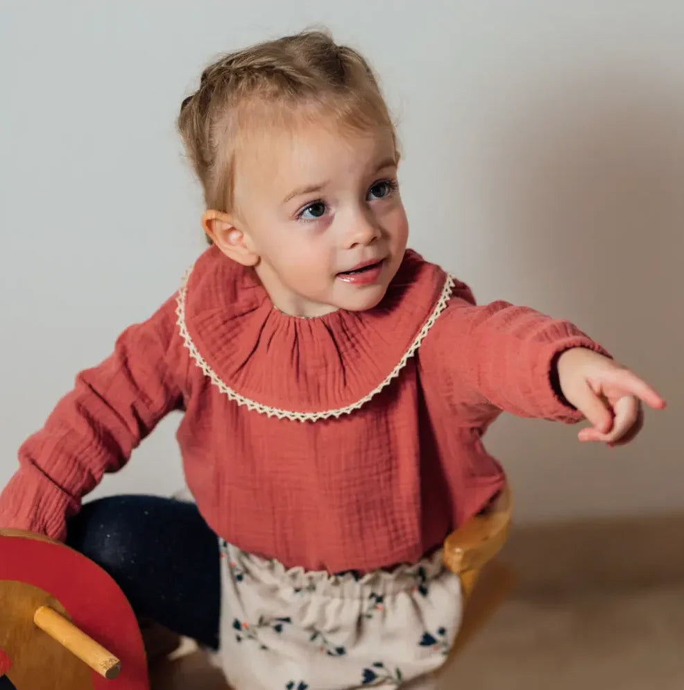 Blouse fille double gaze coton bio marsala LAURIER