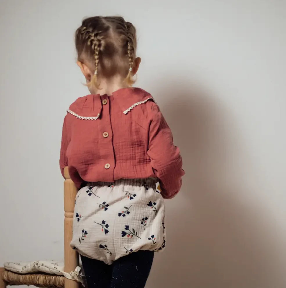 Bloomer bébé fleuri RHUBARBE, en coton bio GOTS.