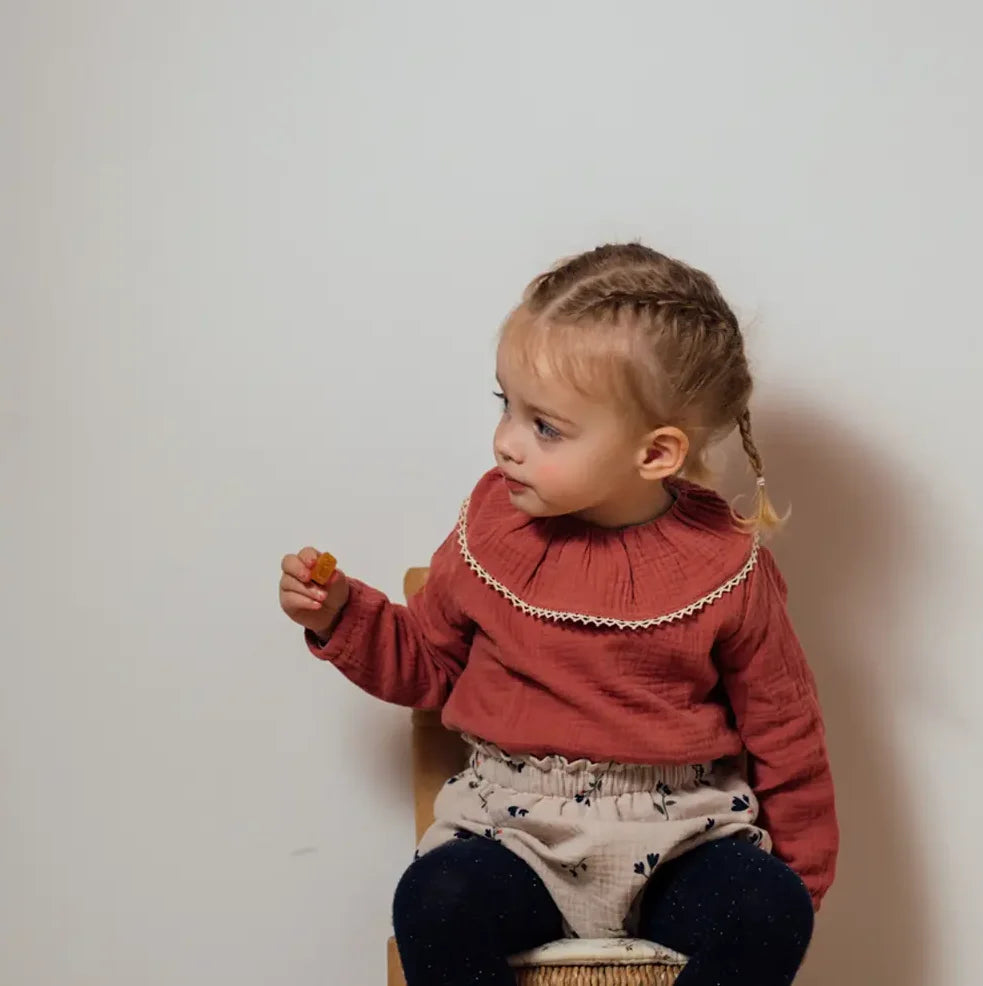 Blouse fille double gaze de coton bio LAURIER, double gaze de coton marsala