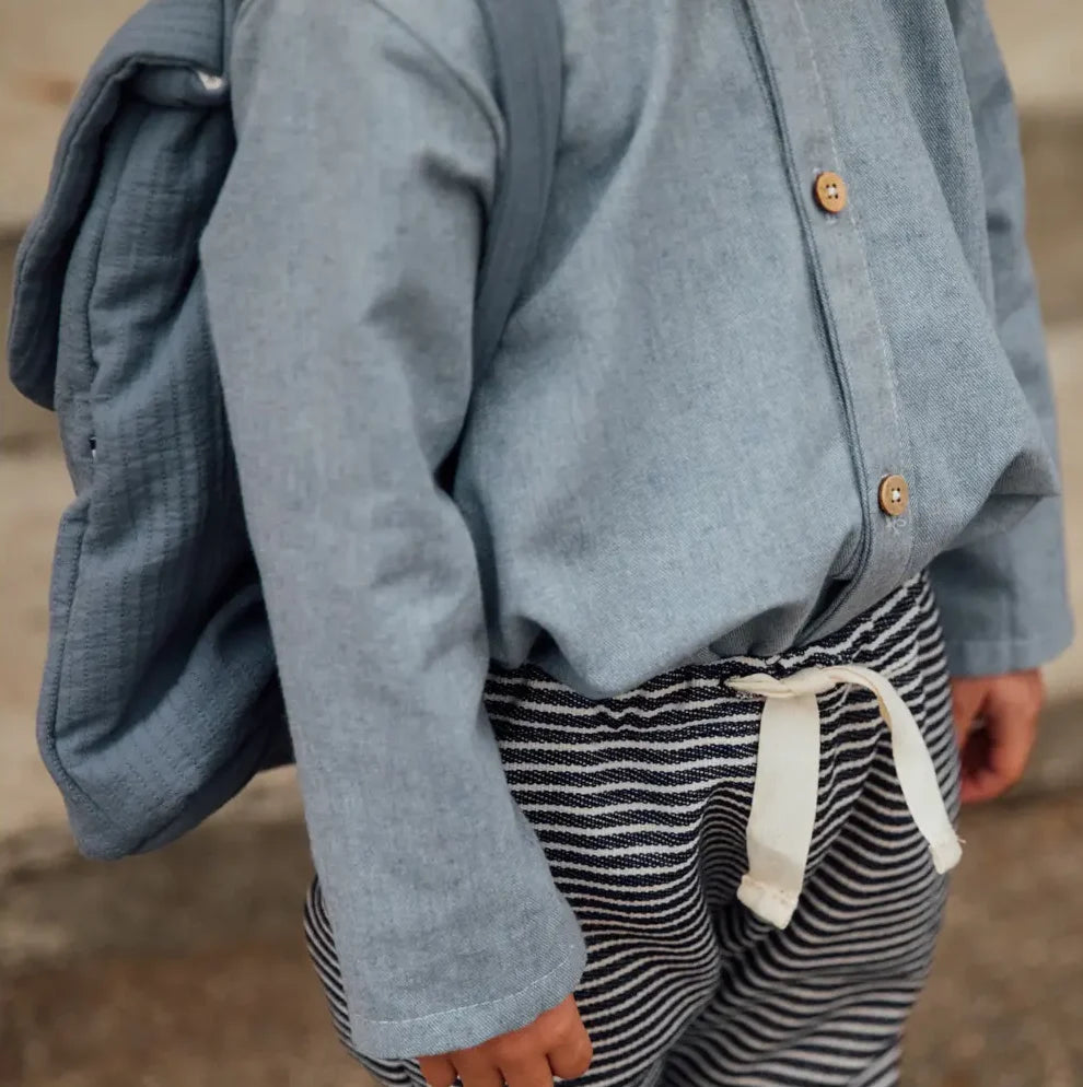 Pantalon enfant rayures marin ARBOUSIER, tissu recyclé certifié GRS