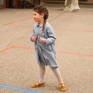 Robe fille coton bio GAZANIA, en douce flanelle bleu tendre chiné