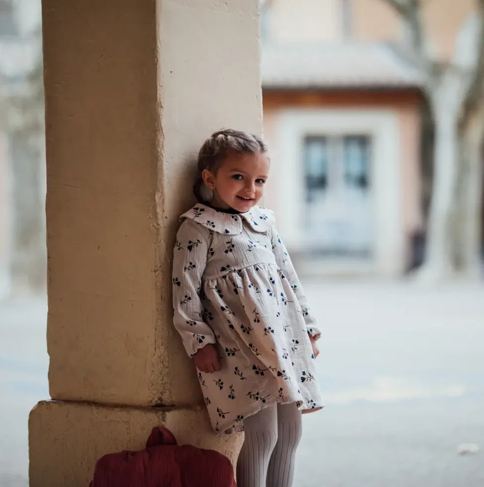 Robe fille fleurie LAVANDE, double gaze de coton bio GOTS.