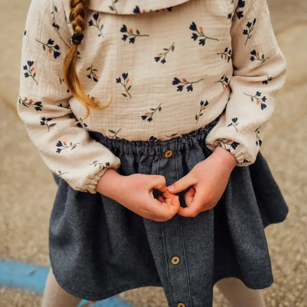 Jupe fille jeans VERVEINE, tissu recyclé certifié GRS