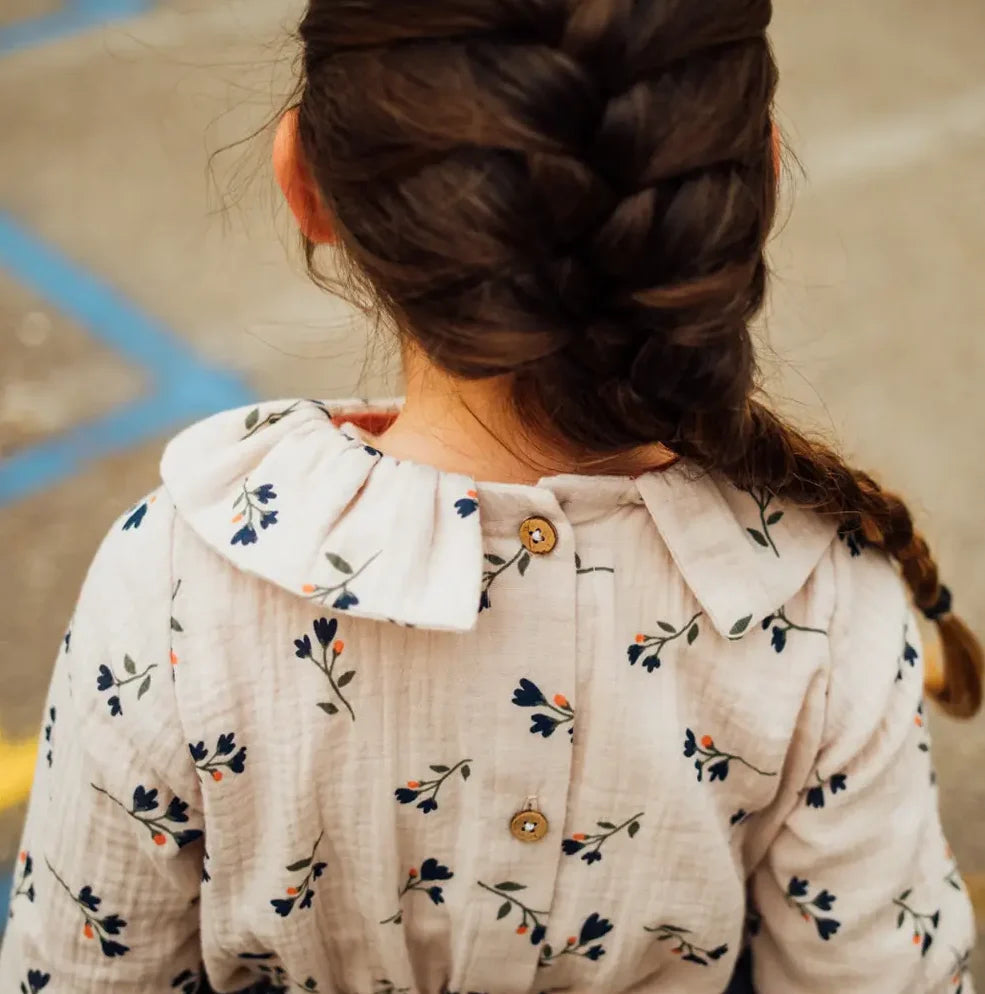 Blouse fille fleurie LAURIER, double gaze de coton bio GOTS.