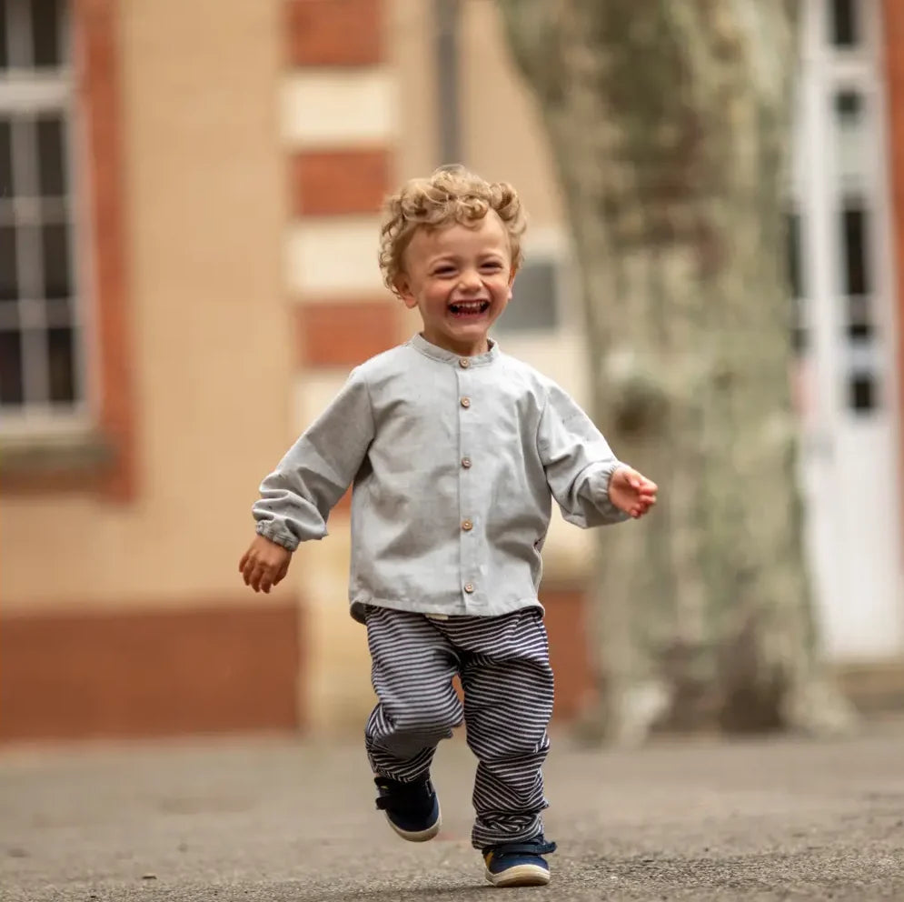 Pantalon bébé rayures marin ARBOUSIER, tissu recyclé certifié GRS