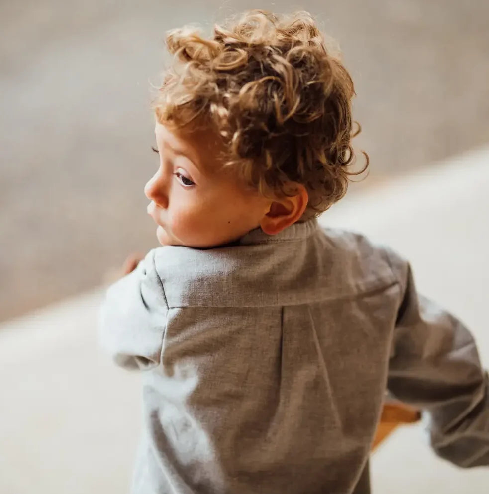 Chemise garçon coton bio CEDRAT, en douce flanelle gris clair chiné