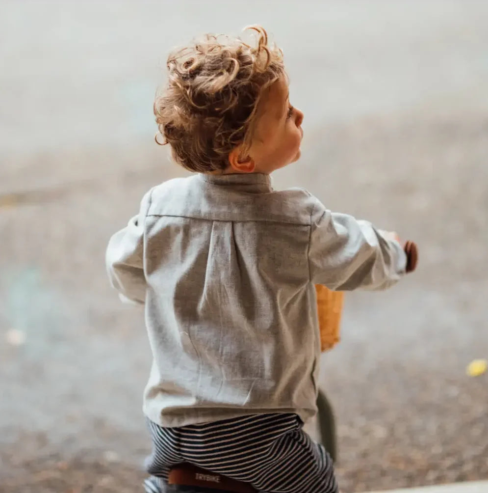 Chemise bébé coton bio CEDRAT, en douce flanelle gris clair chiné