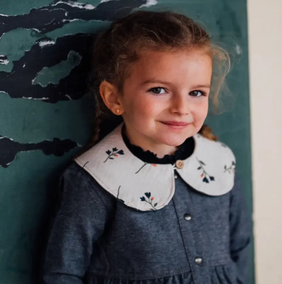 Col enfant fleuri DAHLIA, double gaze de coton bio GOTS.