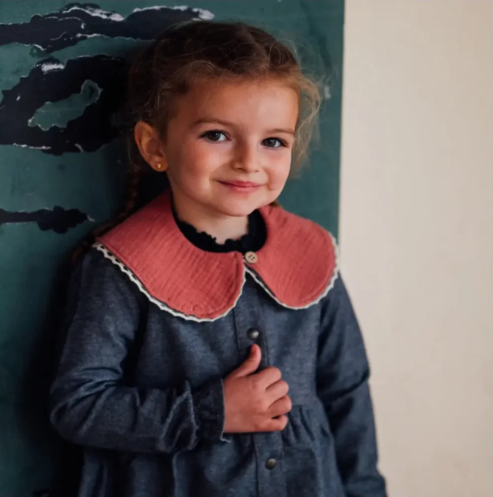 Col Claudine réversible DAHLIA, double gaze de coton bio marsala, double gaze de coton bio GOTS.