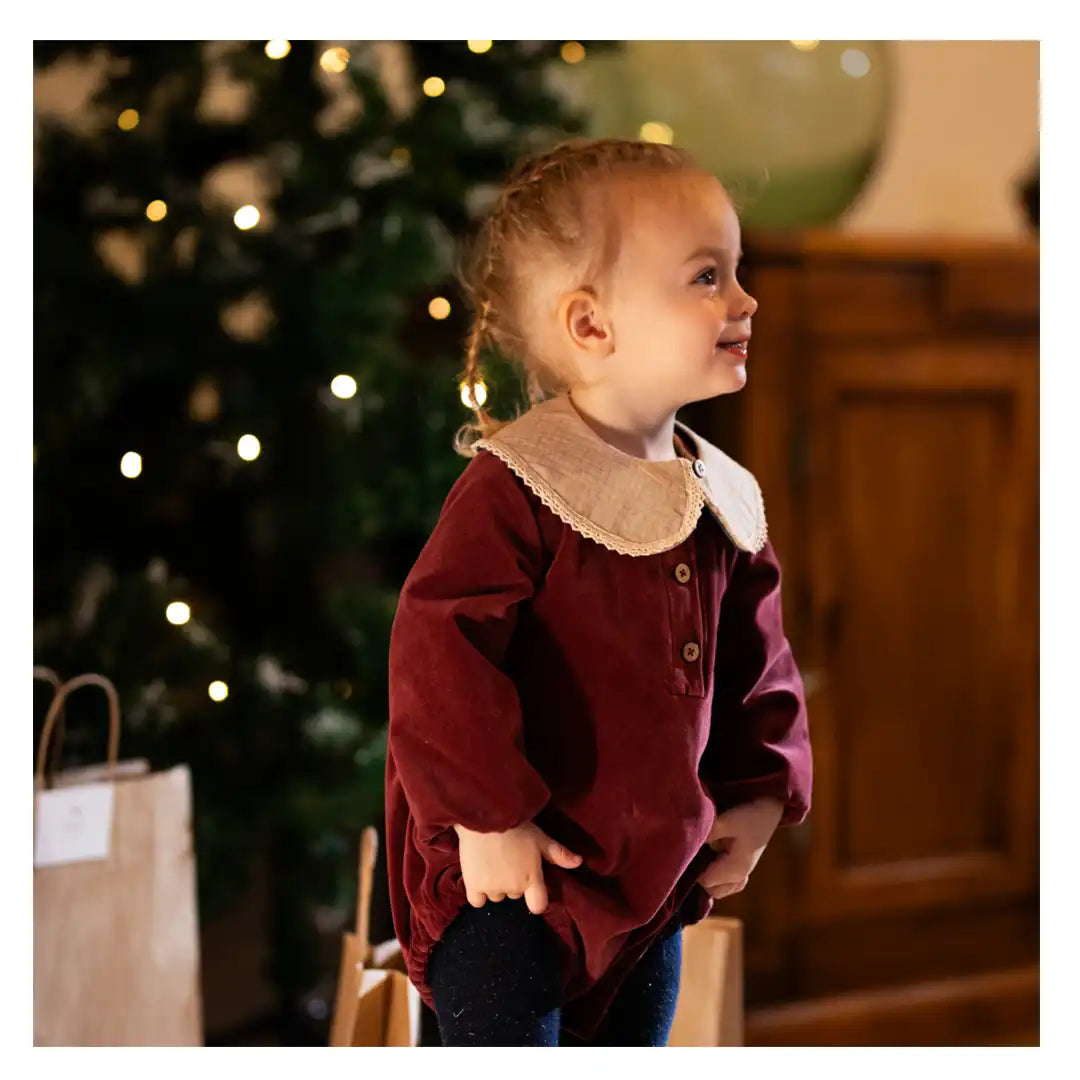Barboteuse bébé Noël en velours, élégante et confortable pour fêtes