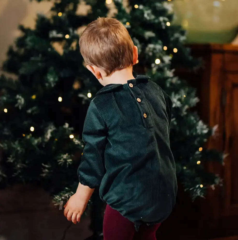 Barboteuse de fête THYM en velours côtelé vert sapin