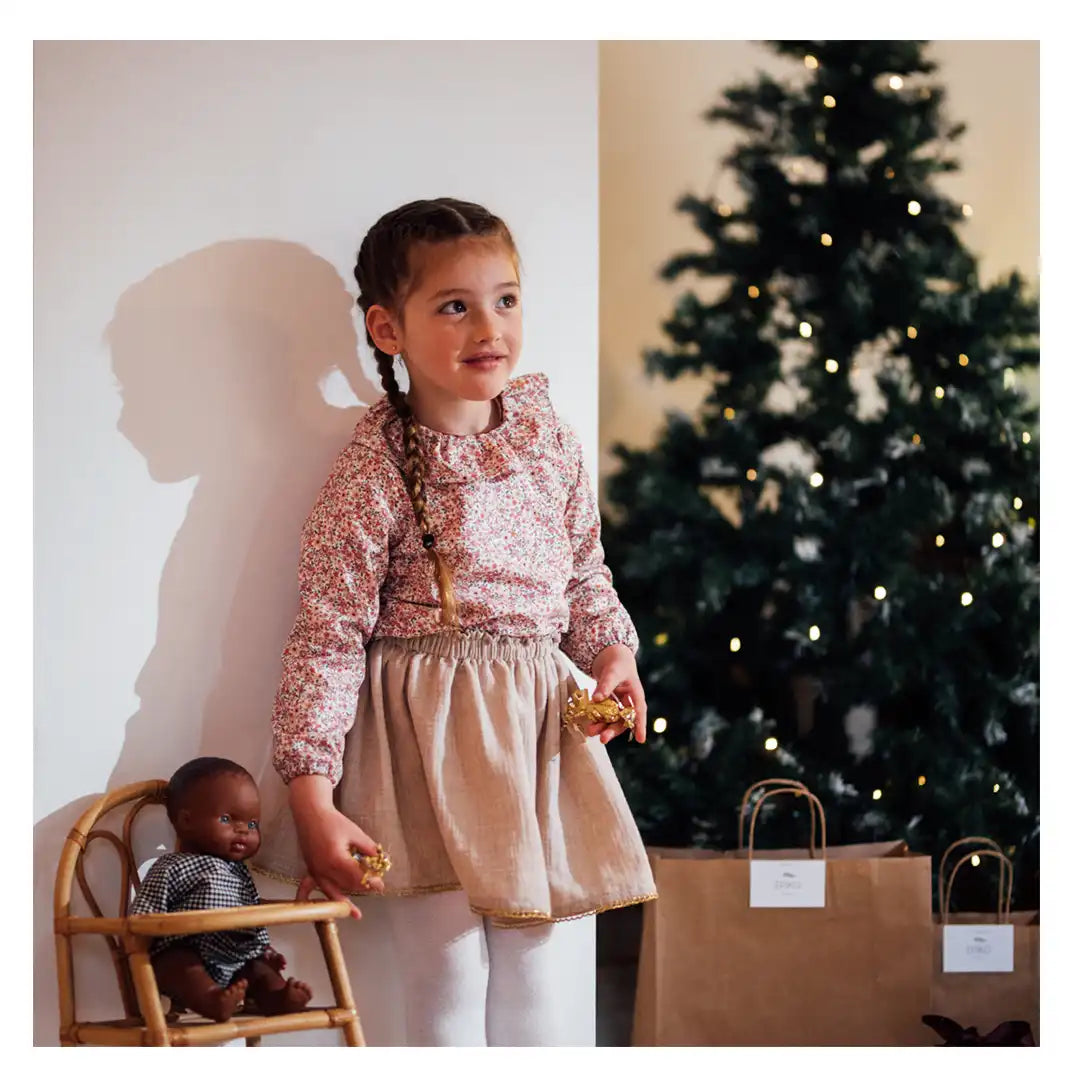 Blouse de fête enfant fleurie LAURIER, en coton bio GOTS