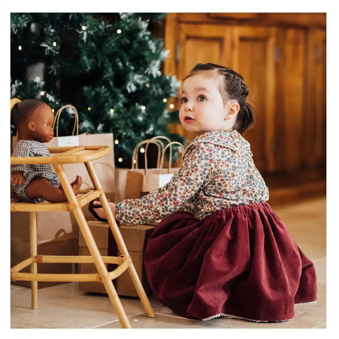 Jupe de fête enfant velours bordeaux VERVEINE