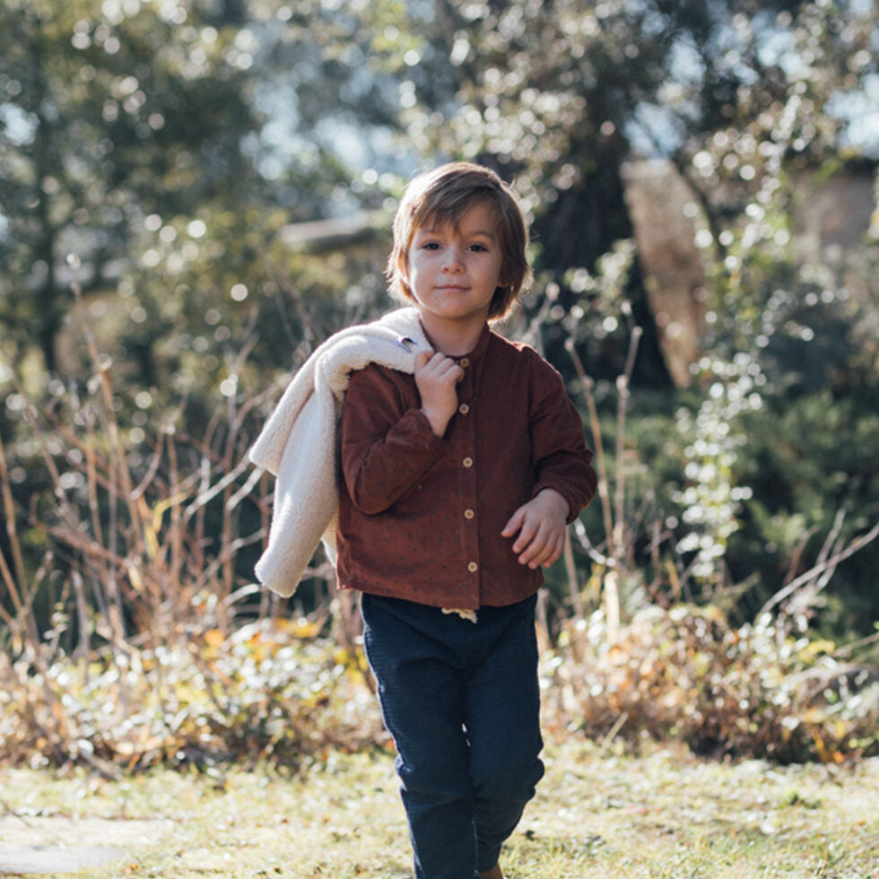 pantalon enfant nid d'abeille couleur marine. Coton bio GOTS. Made in France.