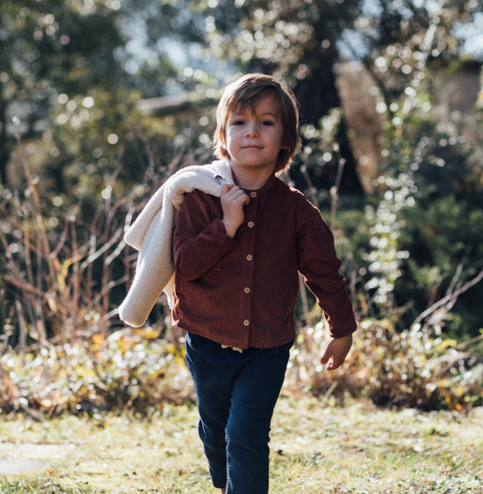 Chemise col mao velours milleraie camel CEDRAT