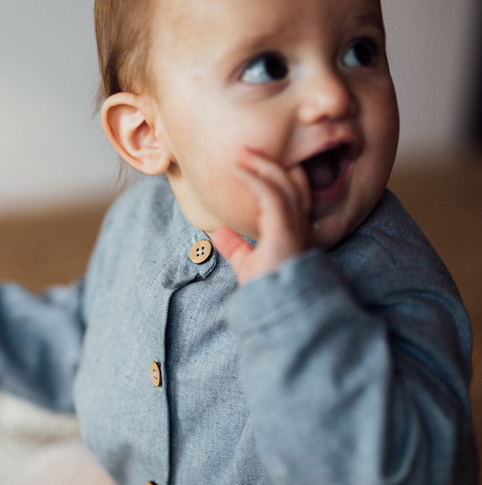 chemise enfant en flanelle bleu tendre