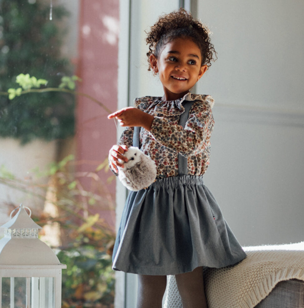 jupe enfant à bretelles amovibles. Flanelle de coton bio GOTS. Made in France.