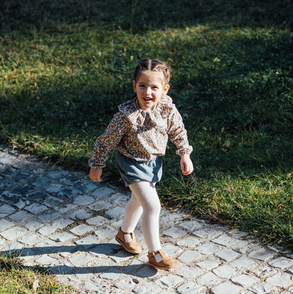 Blouse fille fleuri bleu/camel LAURIER