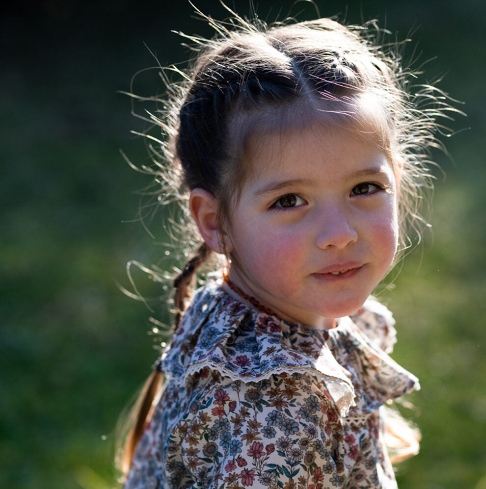 Blouse fille fleuri bleu/camel LAURIER