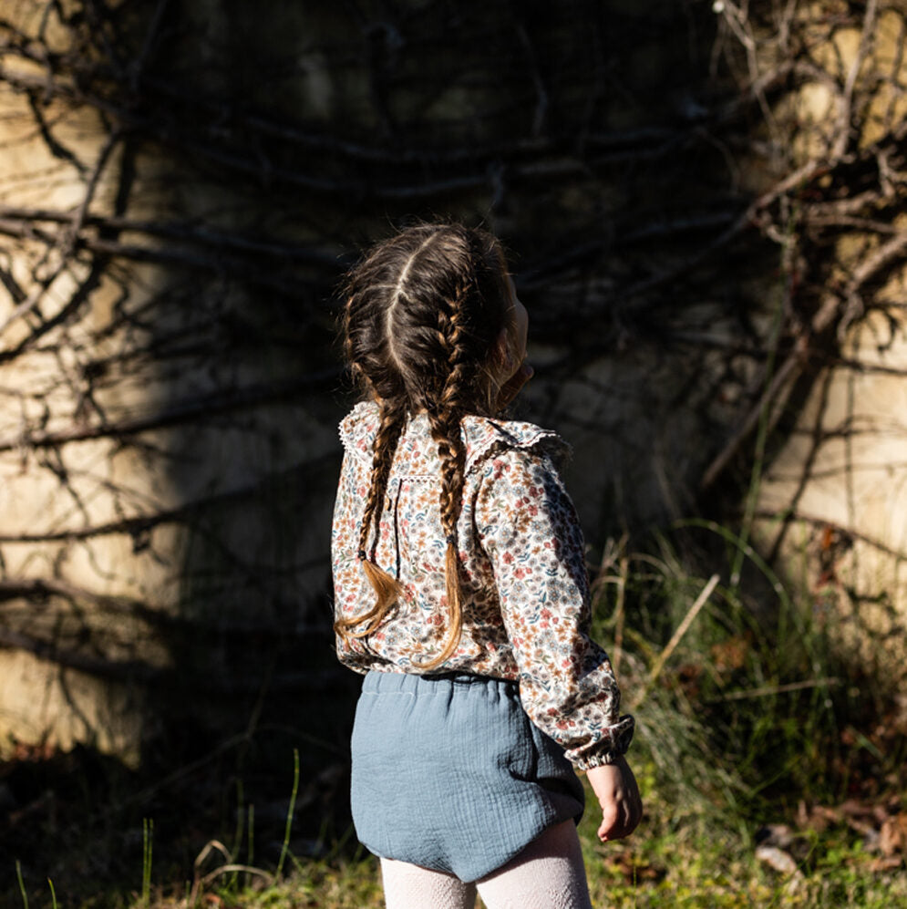 Blouse fille fleuri bleu/camel LAURIER