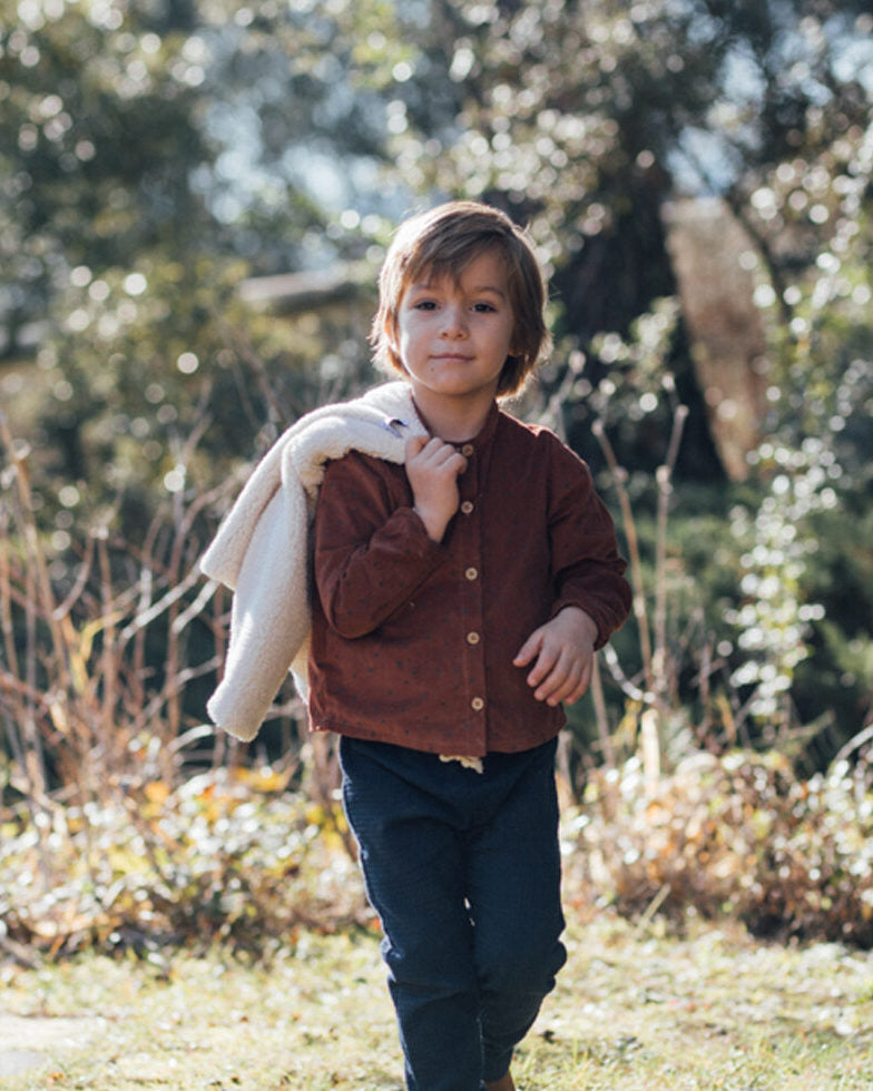 pantalon enfant nid d'abeille couleur marine. Coton bio GOTS. Made in France.