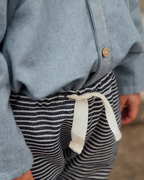 Pantalon enfant rayures marin ARBOUSIER, tissu recyclé certifié GRS