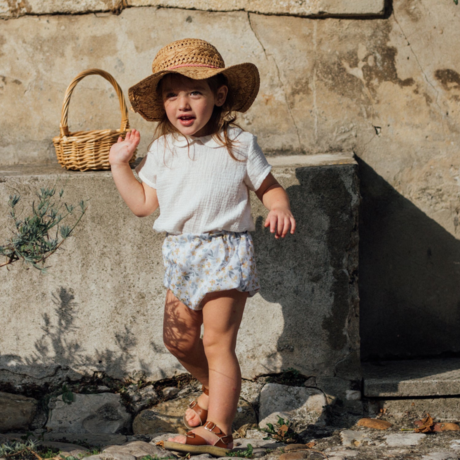 Bloomer bébé fleuri jaune. Coton bio GOTS