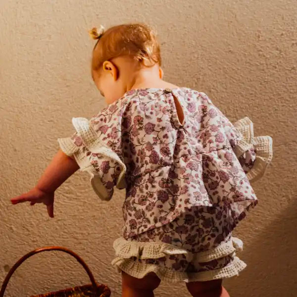 Short bébé en coton bio fleuri POIRIER